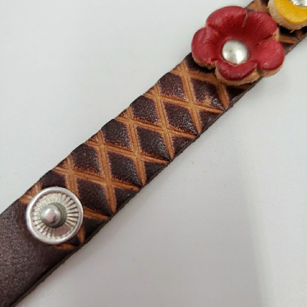 Handmade Floral Leather Cuff Bracelet Adjustable Rustic Boho Prairie Cottagecore - Picture 10 of 16
